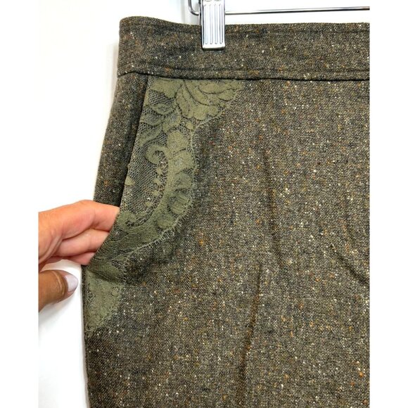 Carlisle Wool Olive Green Pants Lace Detail Straight Leg Size 8 - Picture 5 of 10